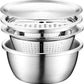 Stainless Steel Premium Quality 4Pcs Drainer Grater Bowl Lid Set
