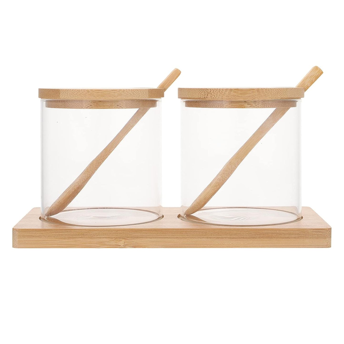 2Pcs Wooden & Glass Jar