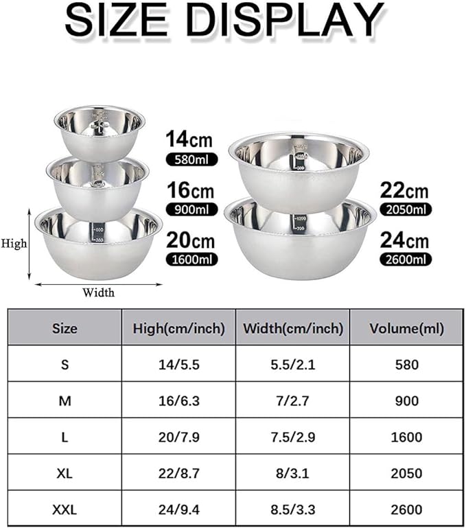 5Pcs Steel Mixing Bowl Set