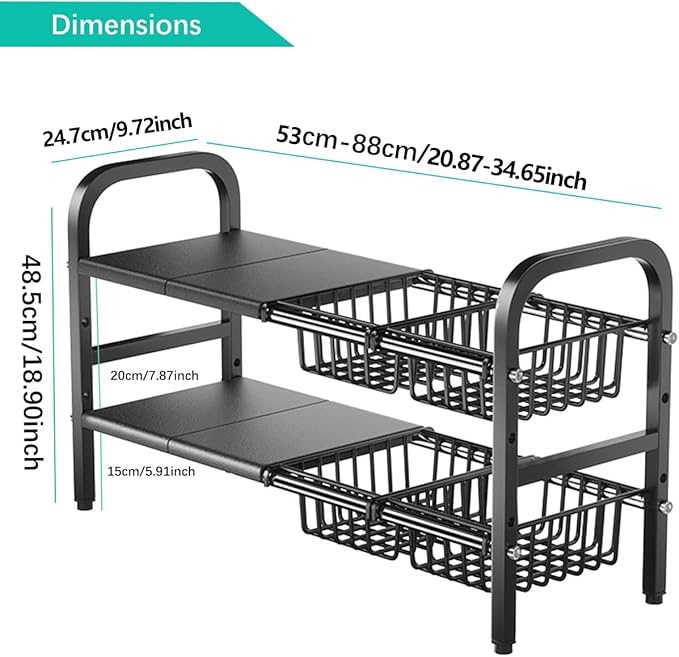 Extendable Under Sink Storage Rack with Baskets