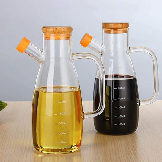 Glass Oil Jug With Wooden Cap