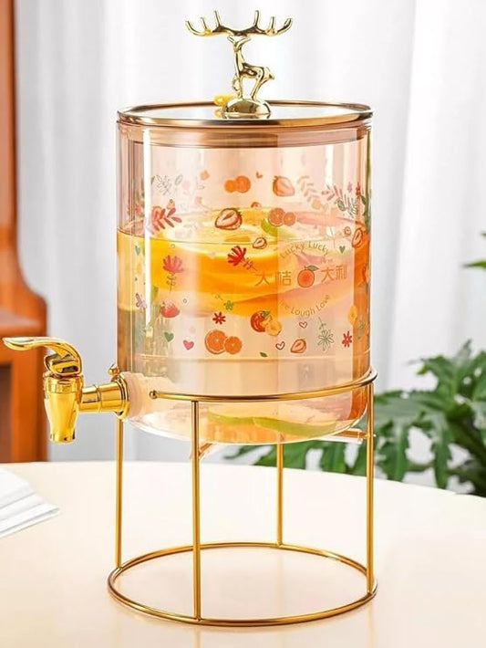 Printed Glass Juice Dispenser With Satnd