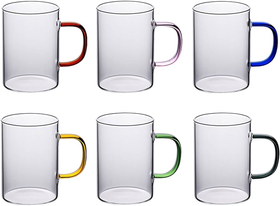 6Pcs Colorful Handle Glass Cup Set