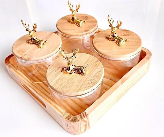 4Pcs Glass Jar Set With Tray