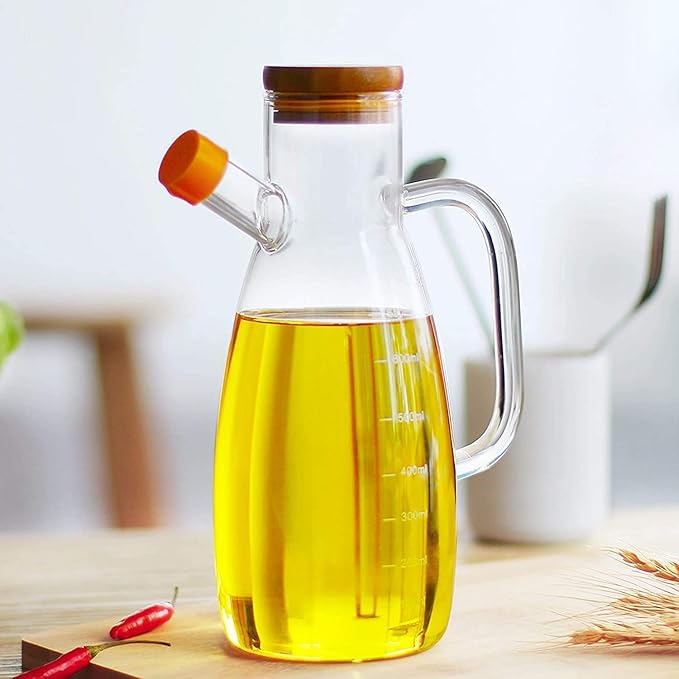 Glass Oil Jug With Wooden Cap