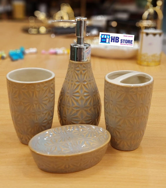 4-Piece Textured Ceramic Bathroom Accessory Set