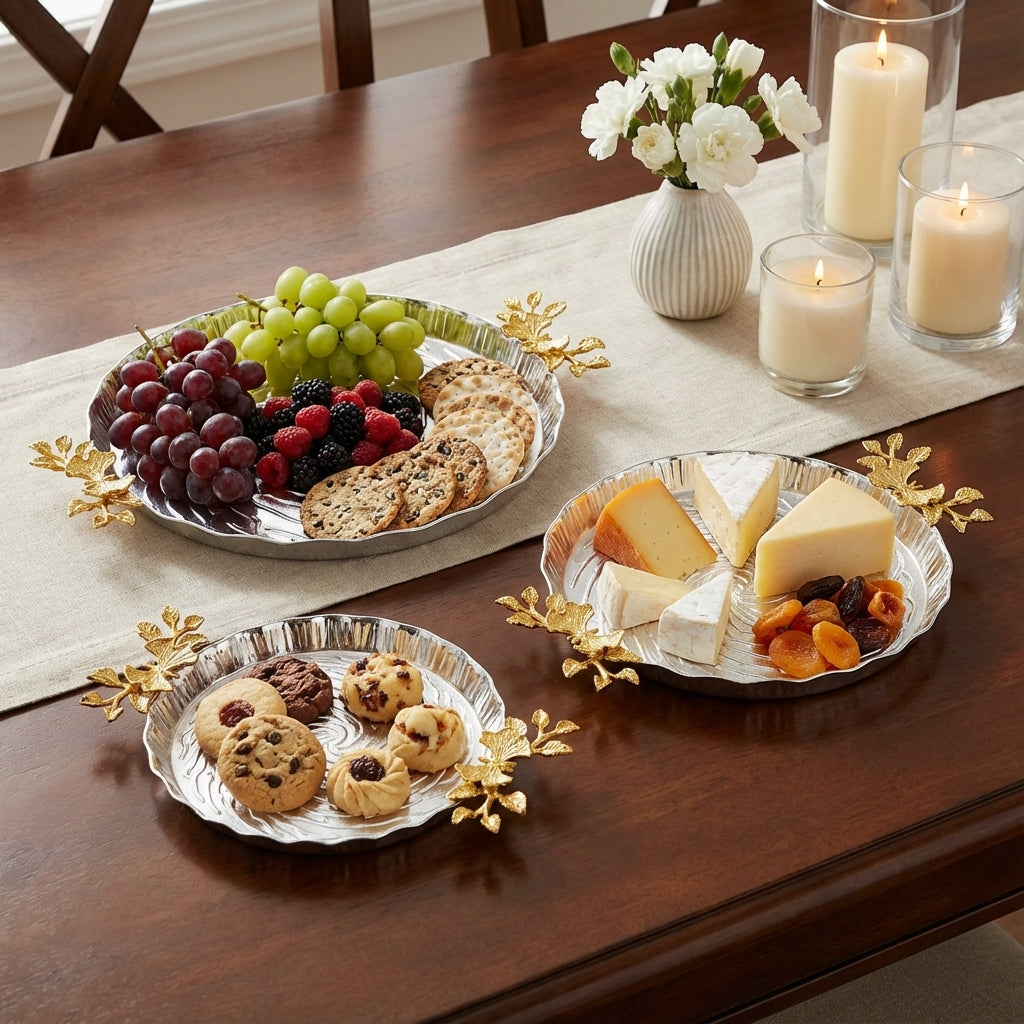 Floral Decorative Dish Gold & Silver Accent Serving Dish