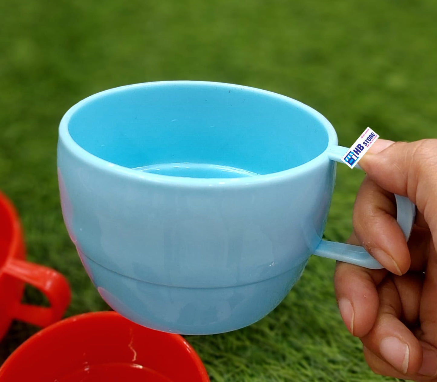 set of 4 Durable Plastic Stacking Coffee/Tea Mugs - Red & Light Blue (2 of Each)