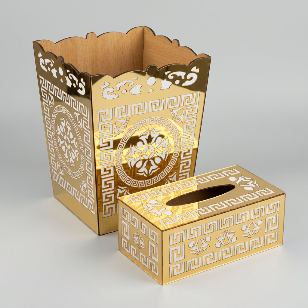 Luxury Laser-Cut Acrylic Dustbin & Tissue Box Set