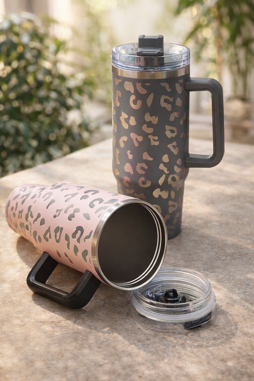 Leopard Print Insulated Tumbler with Handle