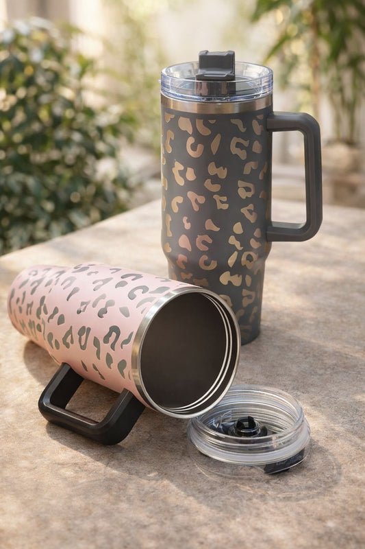 Leopard Print Insulated Tumbler with Handle
