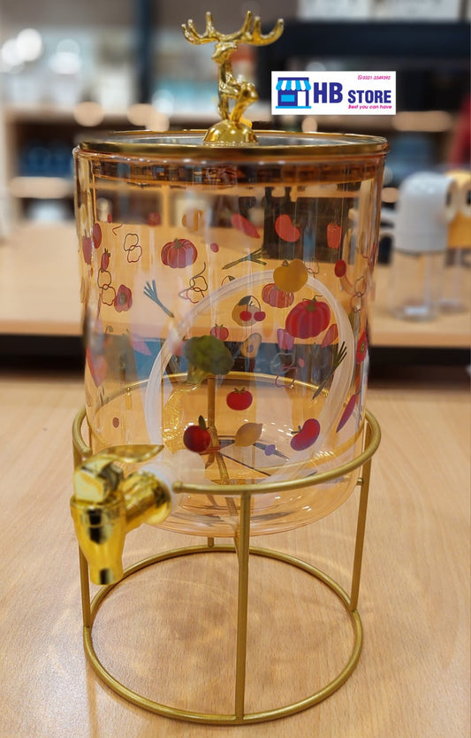 Printed Glass Juice Dispenser With Satnd