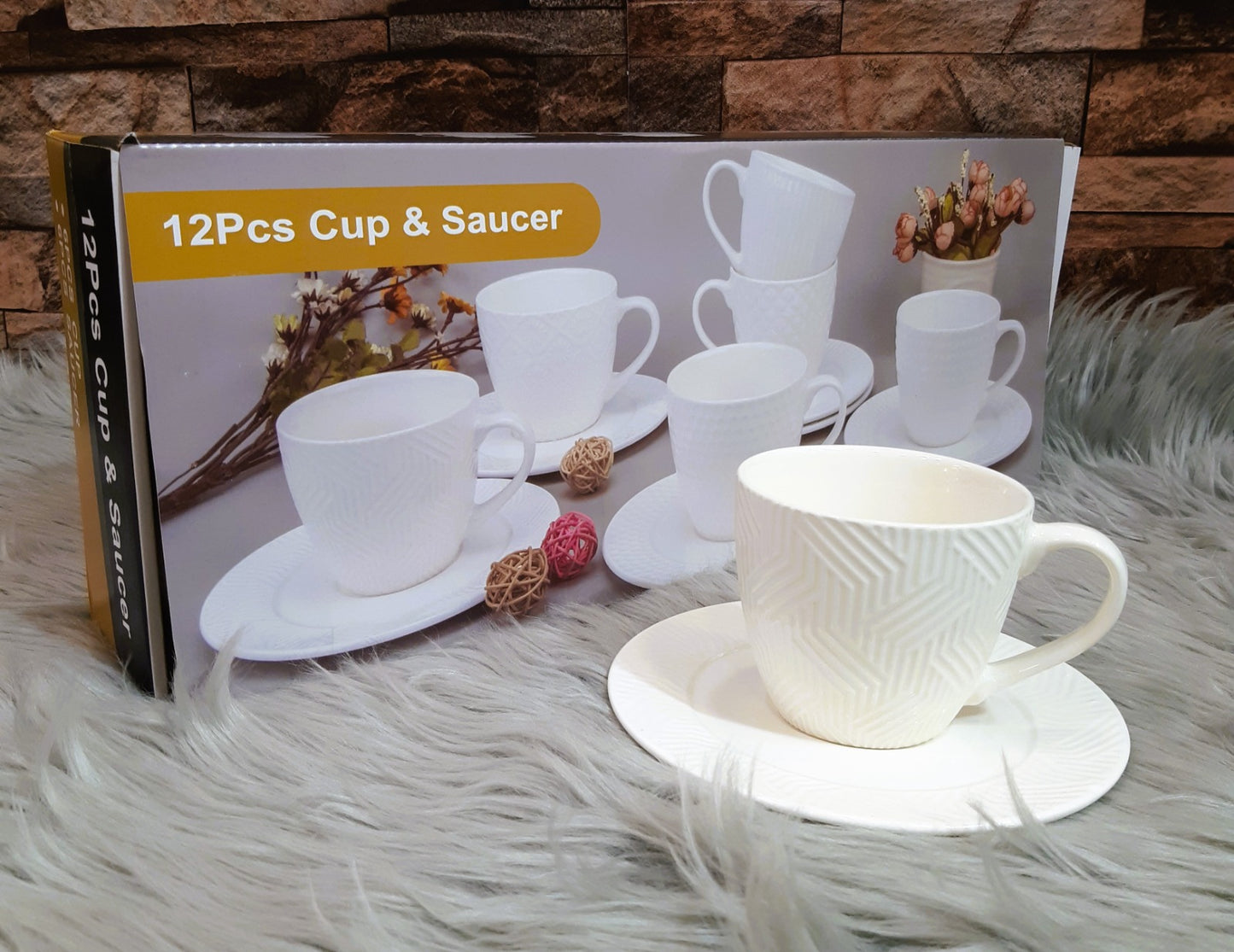 Ceramic White Design Cup Saucer Set