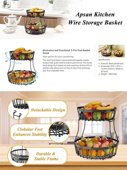 Two Tier Detachable Golden Metal Snack Storage