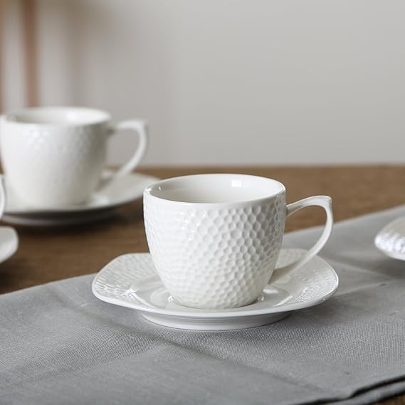 Ceramic White Design Cup Saucer Set