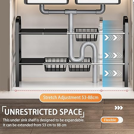 Extendable Under Sink Storage Rack with Baskets