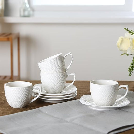 Ceramic White Design Cup Saucer Set