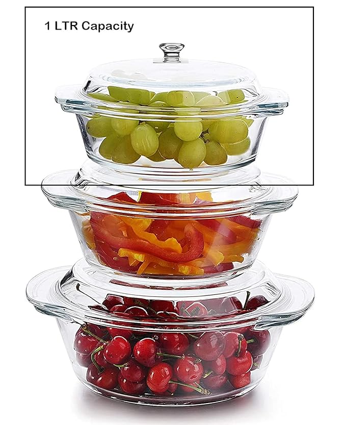 3Pcs Glass Serving Bowls With Lids