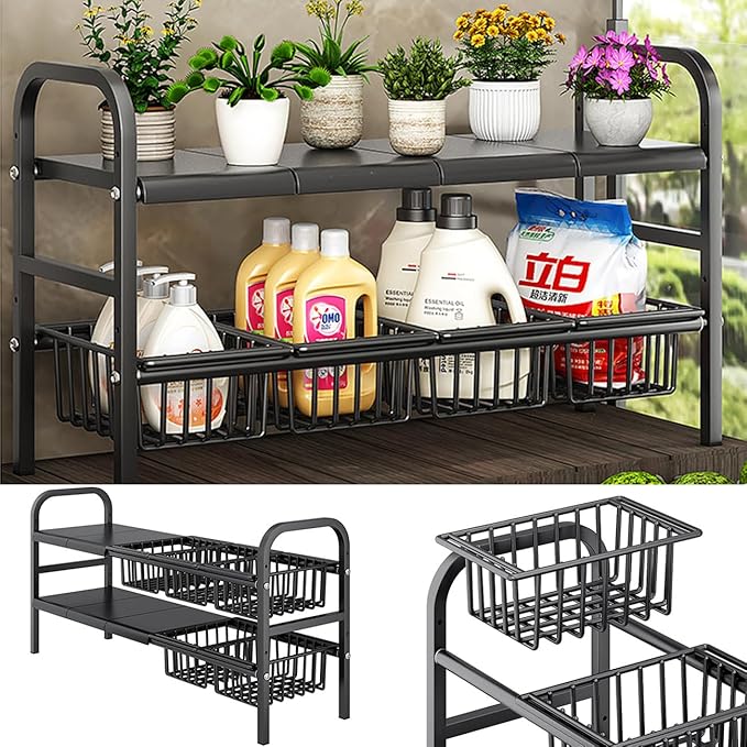 Extendable Under Sink Storage Rack with Baskets