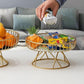 Golden Metal Fruit Basket With Glass Plate