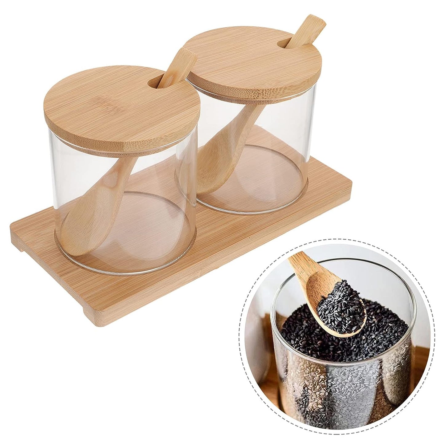 2Pcs Wooden & Glass Jar