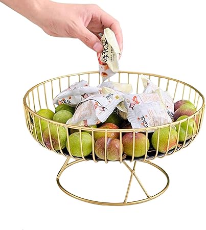 Golden Metal Fruit Basket With Glass Plate