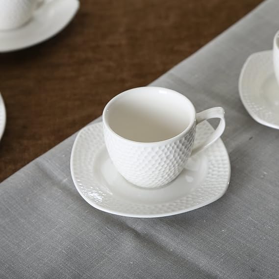 Ceramic White Design Cup Saucer Set