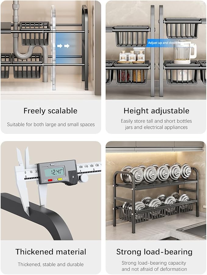 Extendable Under Sink Storage Rack with Baskets
