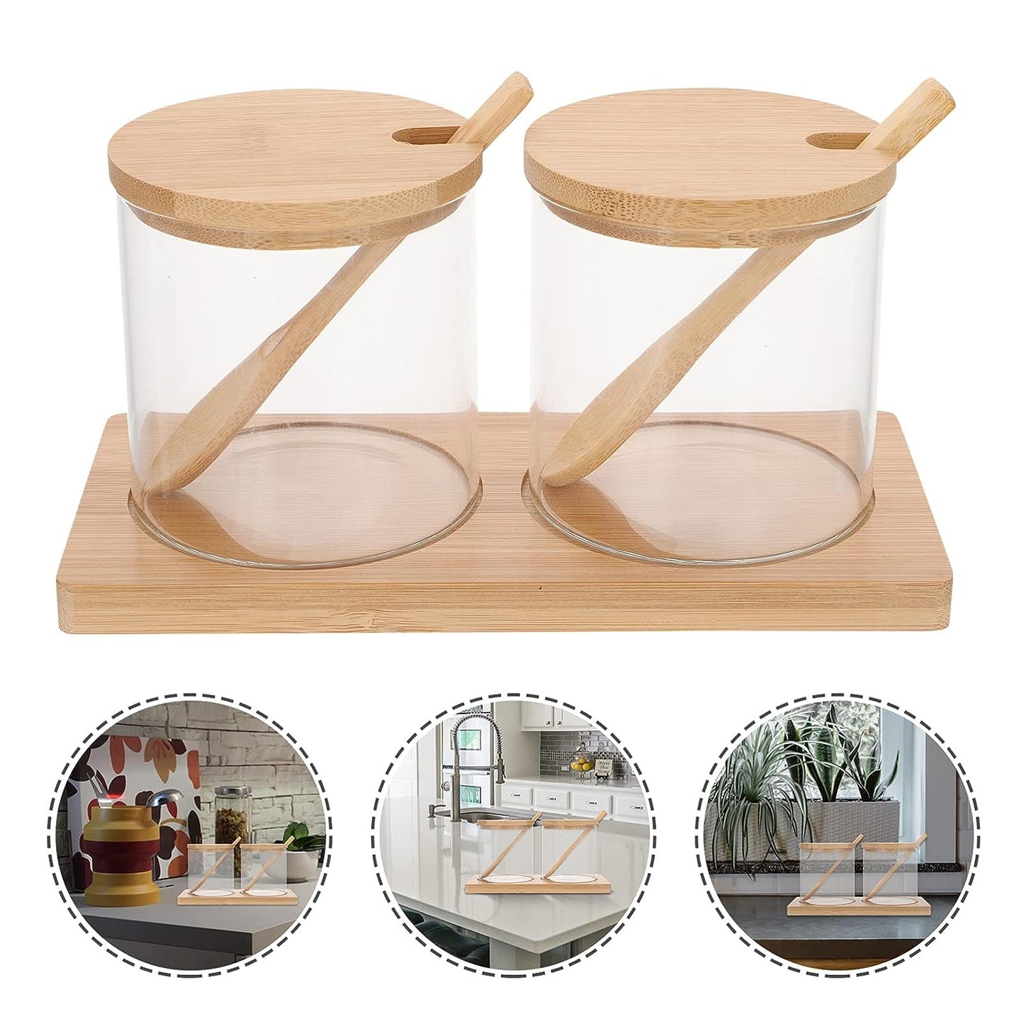 2Pcs Wooden & Glass Jar