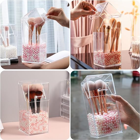 Acrylic Brush Holder With Pearl's inside