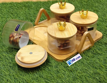 Luxury 4-Piece Ribbed Glass Storage Jar Set