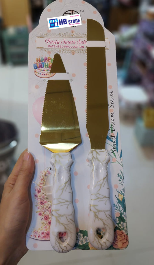 Marble Design Cake Lifter & Knife