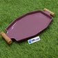 Modern Octagonal Ceramic Serving Tray with Natural Wood Handles – Elegant Mauve/Plum Glaze