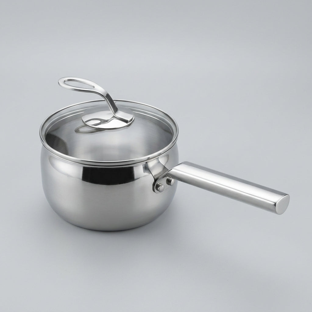 Stainless Steel Saucepan with Innovative Spoon-Rest Glass Lid