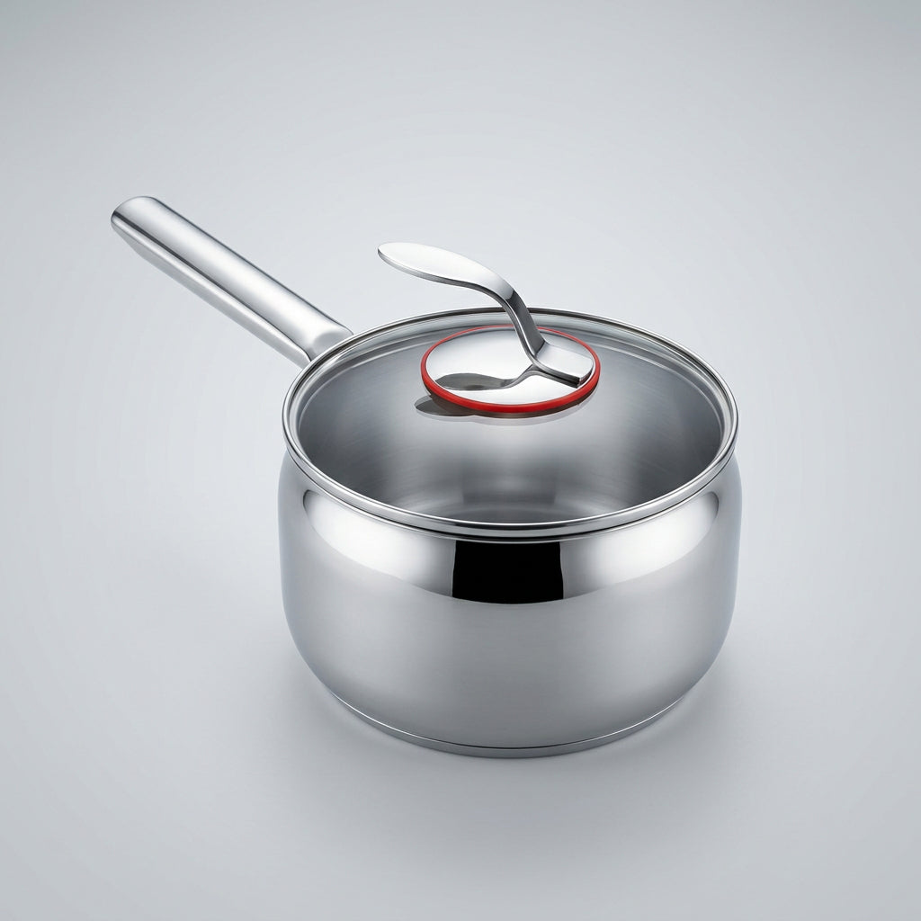 Stainless Steel Saucepan with Innovative Spoon-Rest Glass Lid