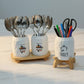 White Dimpled Ceramic Tool Caddy with Wood Base