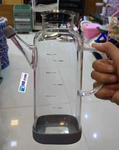 Glass Material Oil Handle Jug With Steel Lid