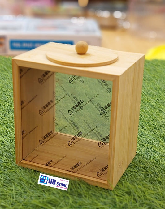 Elegant Bamboo & Clear Storage Box | Multipurpose Display Container with Lid