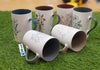 Tall Ceramic Coffee Mugs with Unique Botanical Sketch Designs | Matte White Exterior & Colored Interior/Handle