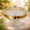 Luxury Divided Glass Dry Fruit Tray with Gold Rim and Lid