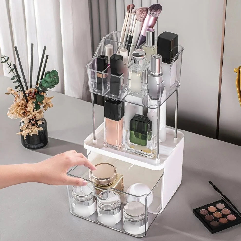 2-Tier Acrylic Makeup & Skincare Vanity Organizer with Clear Drawer