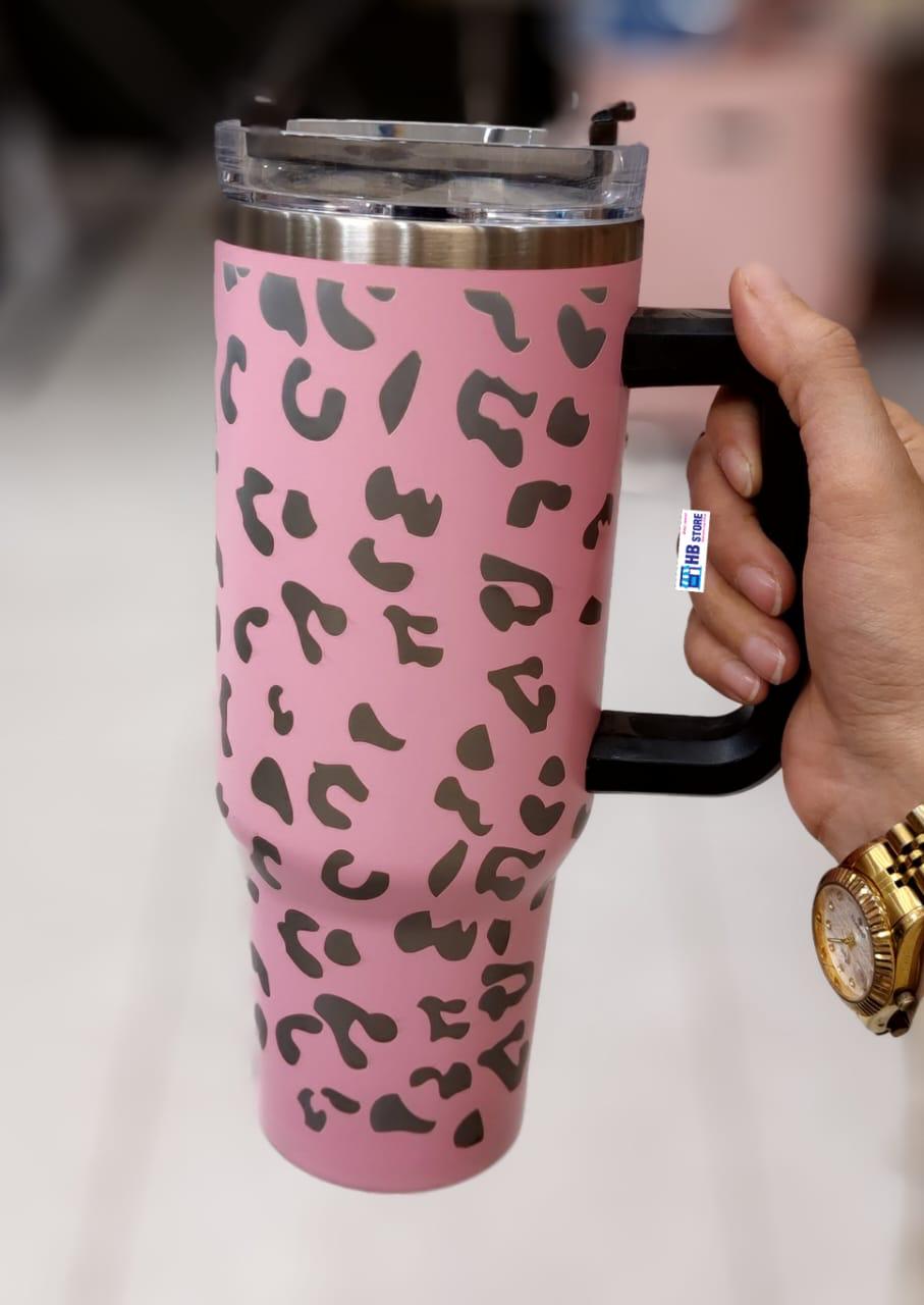 Leopard Print Insulated Tumbler with Handle