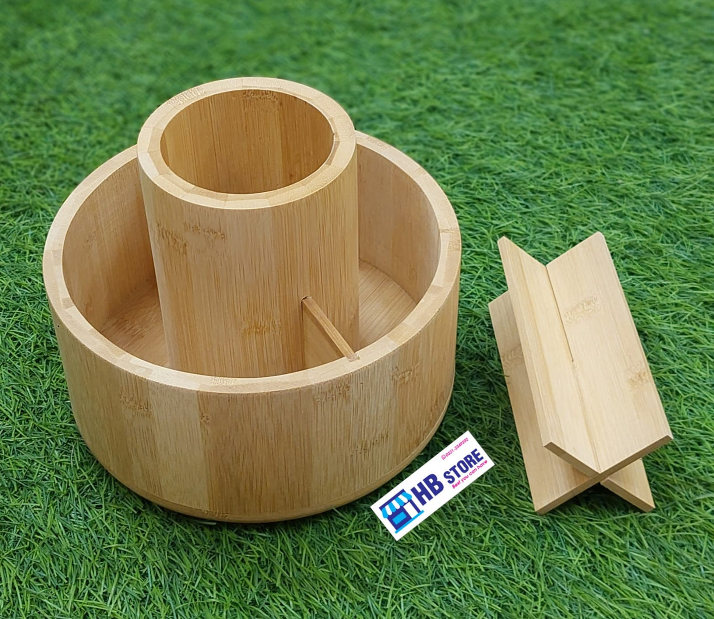 Eco-Friendly Bamboo Rotating Desk & Kitchen Organizer – 360° Multi-Compartment Storage Caddy