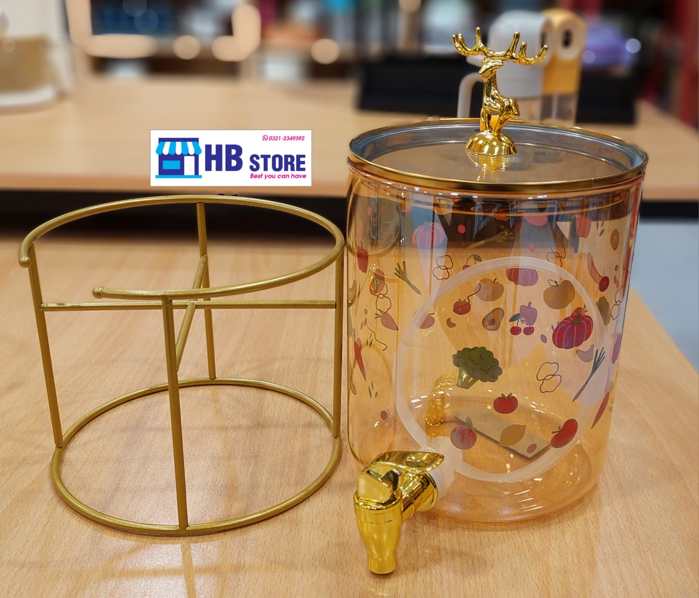 Printed Glass Juice Dispenser With Satnd