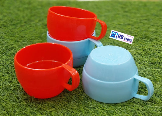 set of 4 Durable Plastic Stacking Coffee/Tea Mugs - Red & Light Blue (2 of Each)