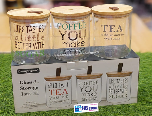 Danny Home 3-Piece Glass Storage Jar Set with Bamboo Lids