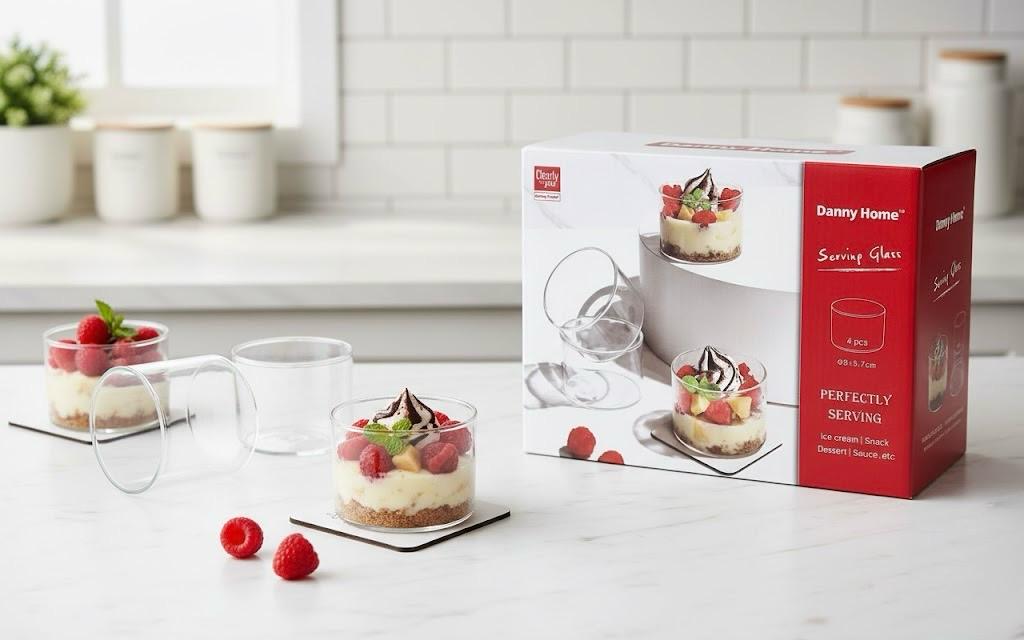Danny Home "Clearly For You" 4-Piece Dessert Serving Glass Set