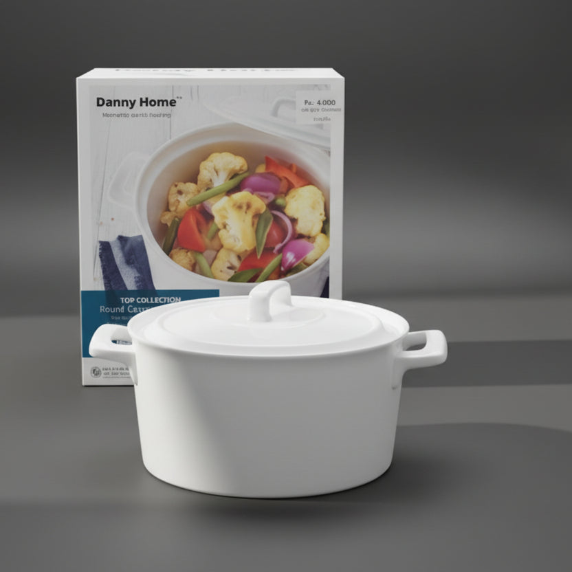 Danny Home White Porcelain Round Casserole Dish with Lid
