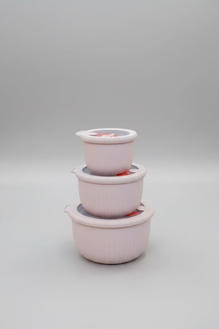 3-Piece Pastel Ribbed Food Storage Container Set