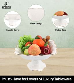 Fruit Bowl with Stand White Color Bone China Material
